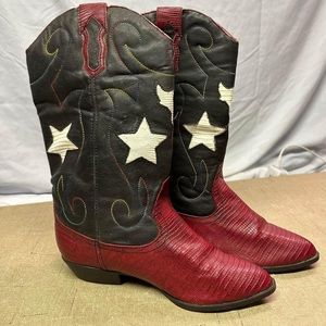 Womens Cowboy Boots Stars inlayed. Blue Red & white stars. Size 8